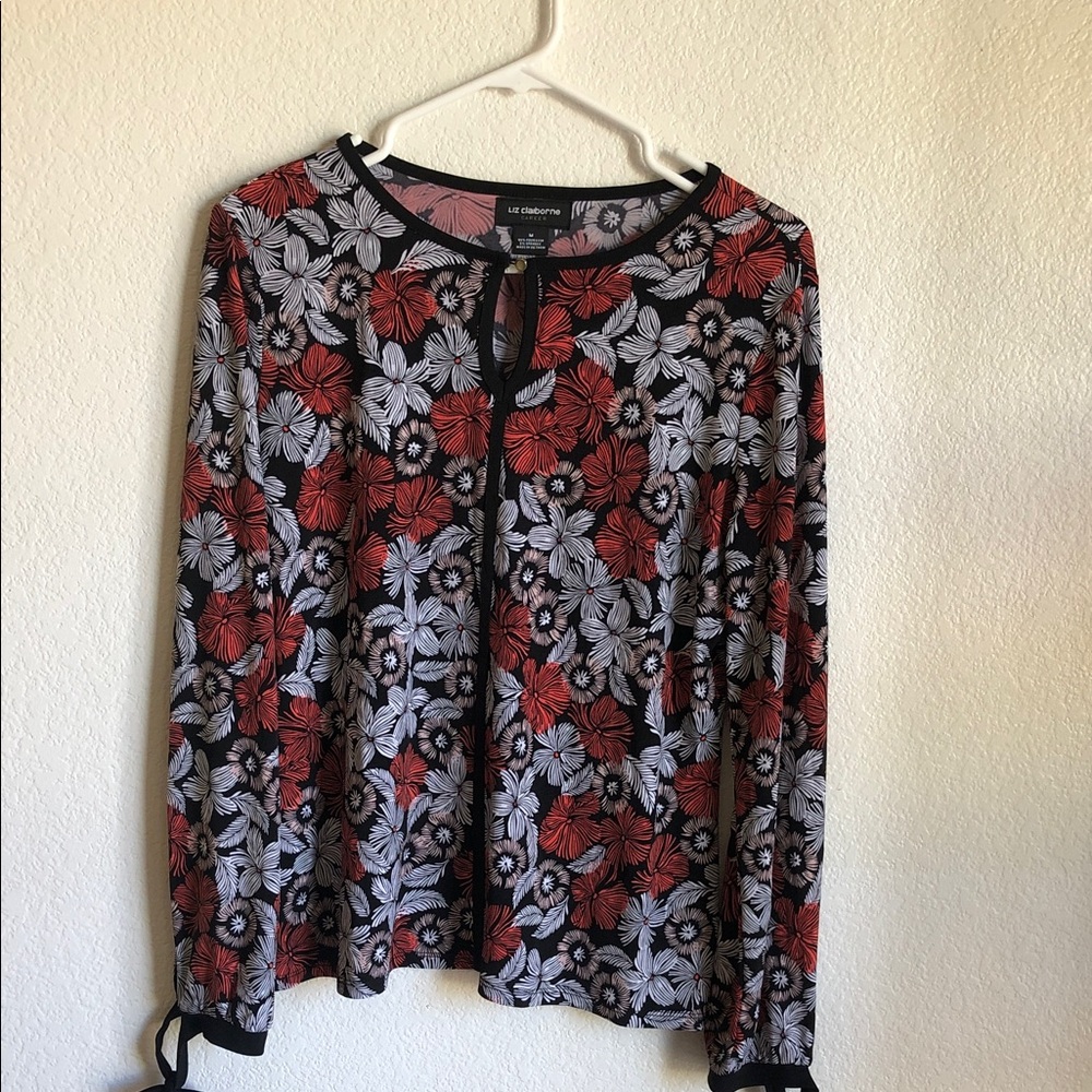 Liz‎ Claiborne Red and Black Floral Blouse medium